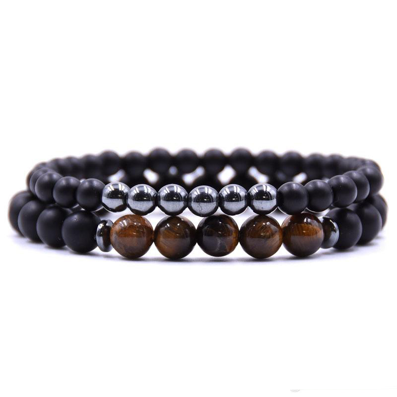 2PCS/Set Natural Stone Bracelets 8MM Tiger Eye Elastic Energy Stone Couple Charms Bracelet Women Men Fashion Jewelry Gift 5 Styles