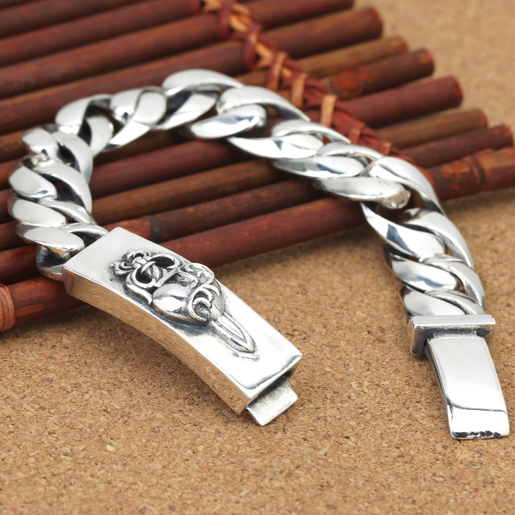 925 sterling silver handmade vintage jewelry American European antique silver designer link chainbracelets sword hearts design for men