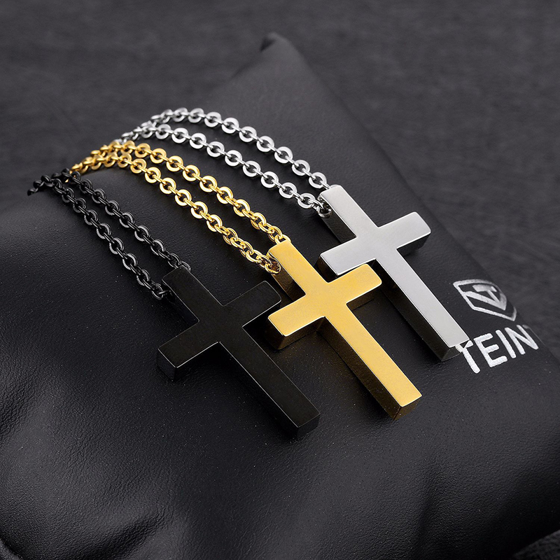 Lover Couple Christian Jesus Cross Pendants Necklace Jewelry 316L Stainless Steel Gold Plated Necklace Religious Jewelry