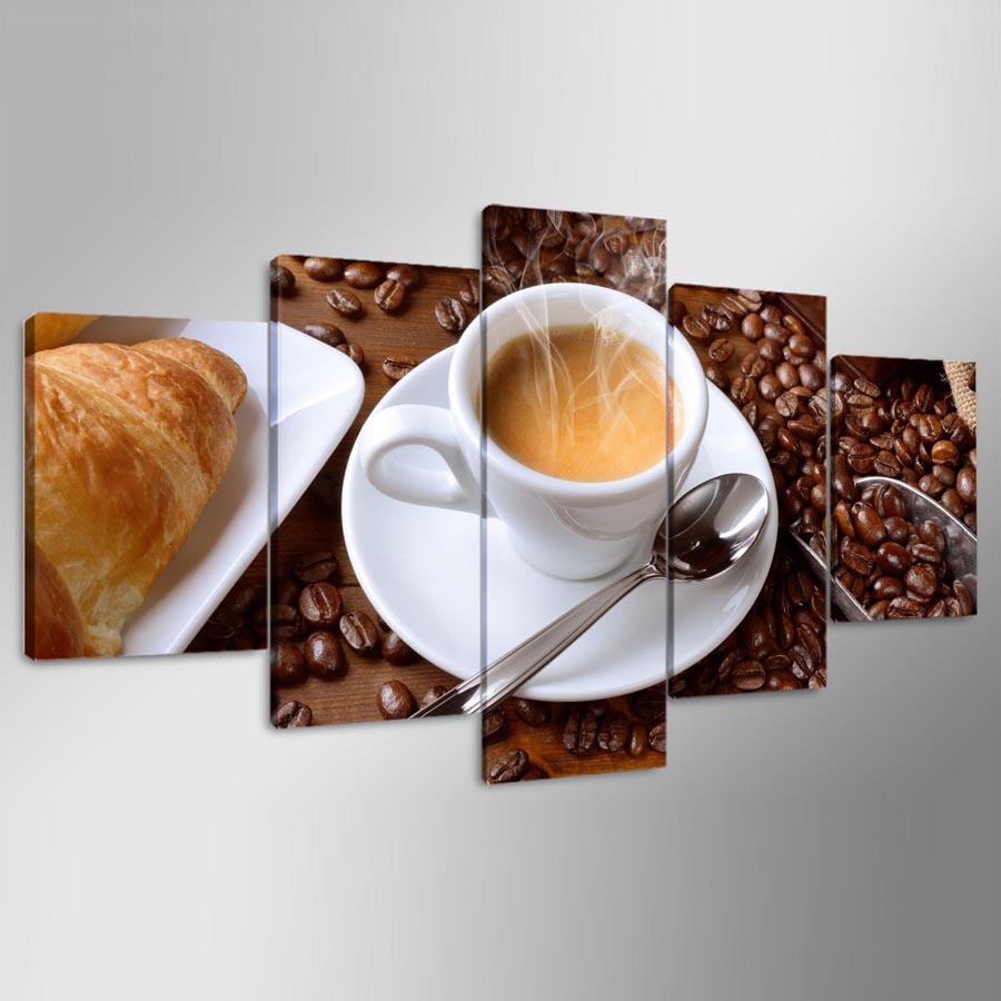 HD Printed Modular Painting Frame Canvas Poster 5 Piece Steaming Coffee Cup Pictures For Kitchen Food Home Wall Art Decor No Frame