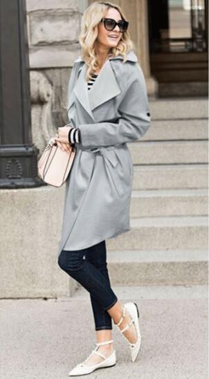 Autumn and winter new European and American large size women's suit collar shirt British wind long windbreaker jacket, Gray
Autumn and winter new European and American large size women's suit collar shirt British wind long windbreaker jacket, Gray