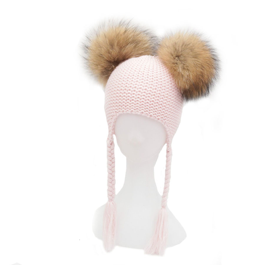 Winter Kids Knitted Hats Ear Protection Children Skullies Beanies Caps 1 to 3 Years old Baby Hat With Raccoon Fur Ball YWMQFUR D18110601