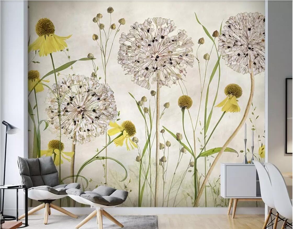 

3d room wallpaper custom photo non-woven mural Hydrangea, green onion, yellow chrysanthemum, hand-painted American wallpaper for walls 3 d, Picture shows