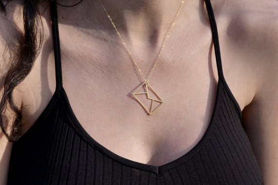 5PCS Tiny Geometric Paper Origami Envelope Necklace I love You Letter Email Message Necklace Triangle Square Rectangle Necklaces