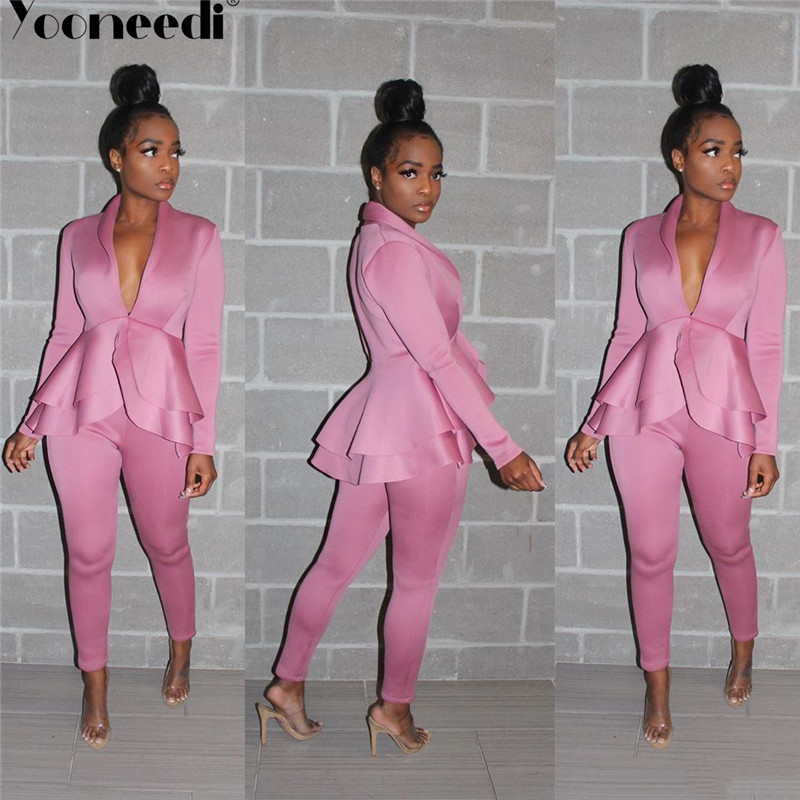 Yooneedi 2019 Autumn Design Office Lady 2 pcs Blazers Women Set 4 Color Style Blazers And Long Pants SFY-056