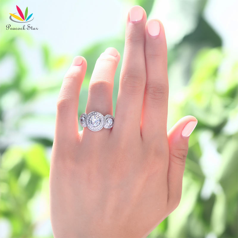Peacock Star Art Deco 2.5 Solid 925 Sterling Silver Wedding Engagement Ring Jewelry CFR8089 V191128