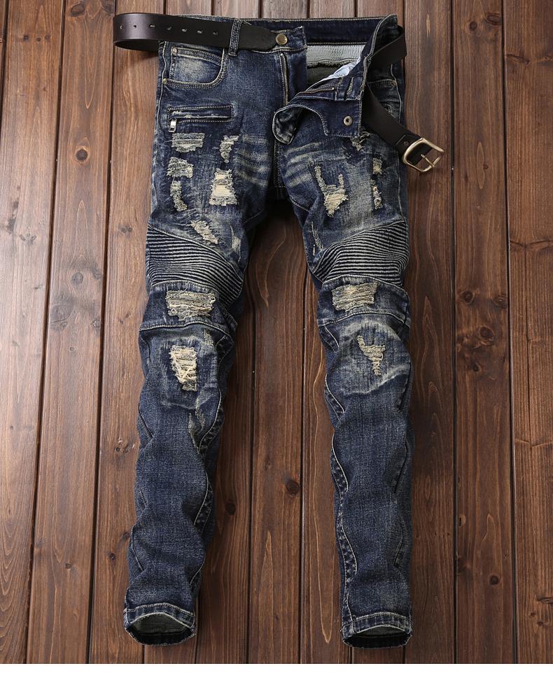 Men's Distressed Ripped Skinny Jeans Fashion Designer Mens Jeans Slim Motorcycle Moto Biker Causal Mens Denim Pants Hip Hop Men Jeans