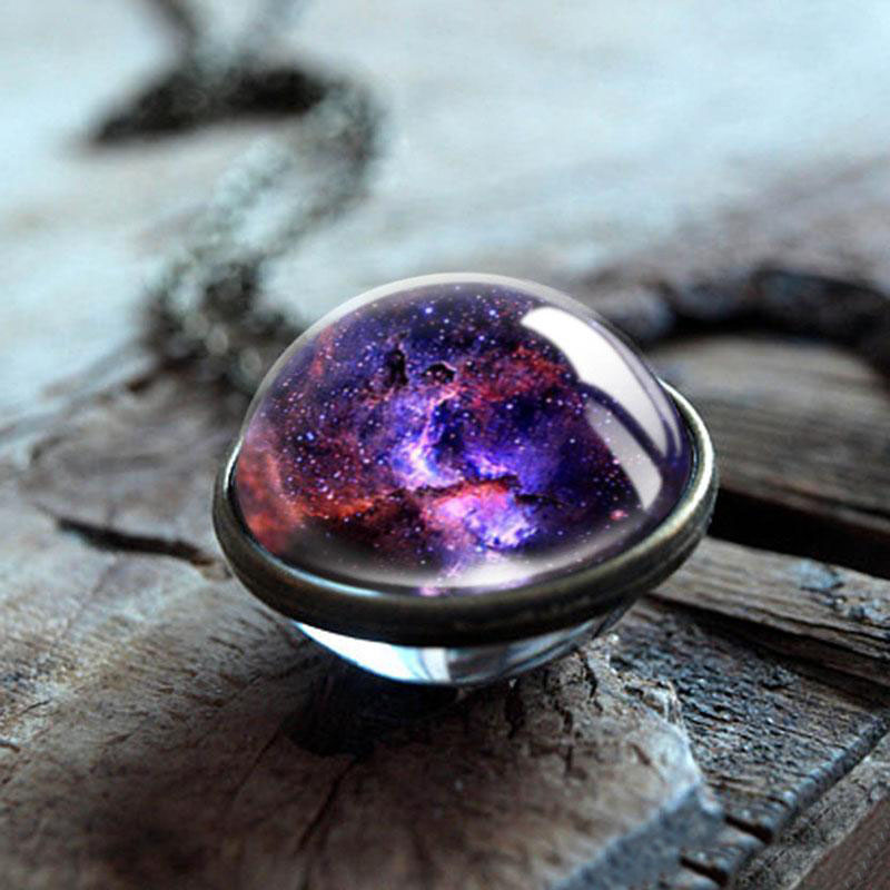 Nebula Galaxy Double Sided Pendant Necklaces For women Mens Glass Art Picture Handmade Statement Universe Planet Jewelry in Bulk