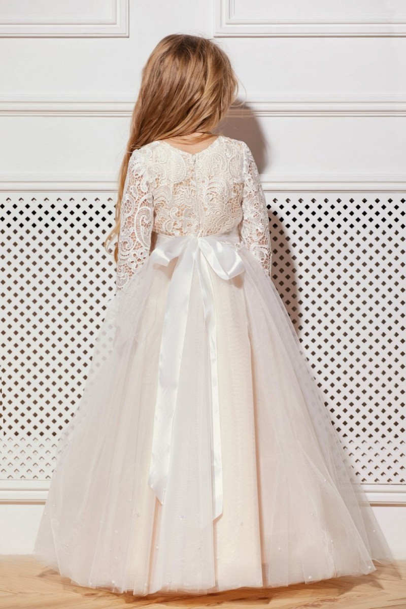Fashion Lace Flower Girl Dresses For Wedding White Applique Bow Floor Length Pageant Dress Prom Party Formal Wear