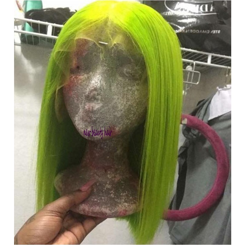 9A high quality Side part brazilian full short lace front Wigs Fluorescent green synthetic bob wig for women blonde/blue/pink /red color