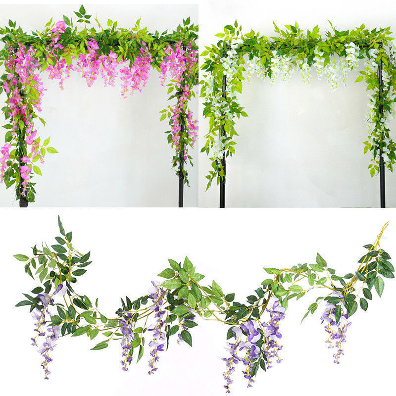 Flower String Artificial Wisteria Vine Garland Plants Foliage Outdoor Home Trailing Flower Fake Hanging Wall Decor 7ft 2m