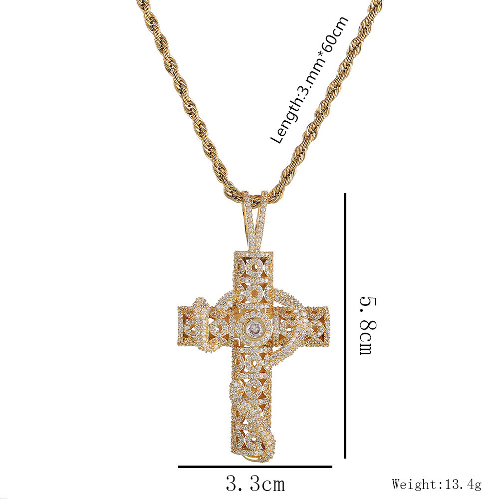 Iced Out Animal Snake Cross Pendant 4mm Tennis Chain Necklace Gold Silver Bling Cubic Zirconia Men Hip Hop Rock Jewelry Shiny Collier