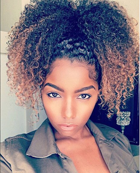 1B/30 Ombre Curly Wave Human Hair Ponytail Drawstring, 3C Remy Brazilian Virgin Hair Pony Tail, Afro Kinky Curly Hair piece clip in