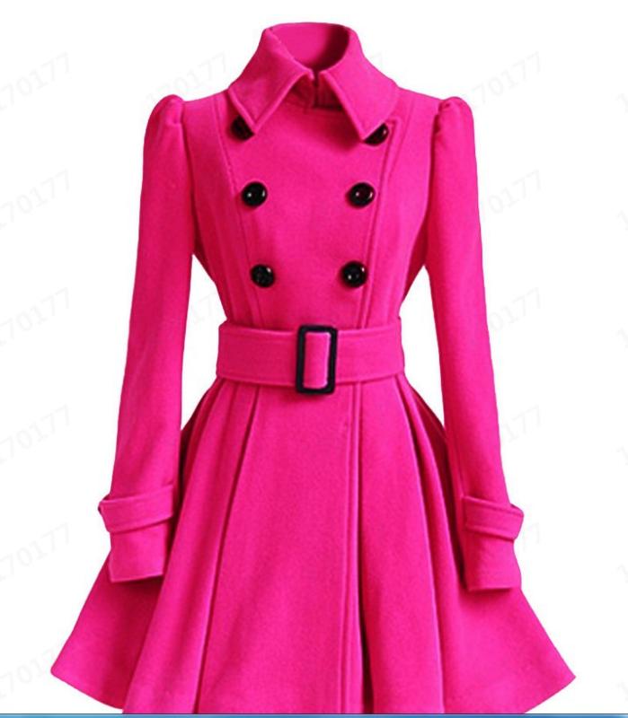 Women's Wool & Blends Winter Women Woolen Coat Windbreaker Multicolor Belt Bandage Top White Blend Girls Dress Jacket Thick Ladies Tops Plus