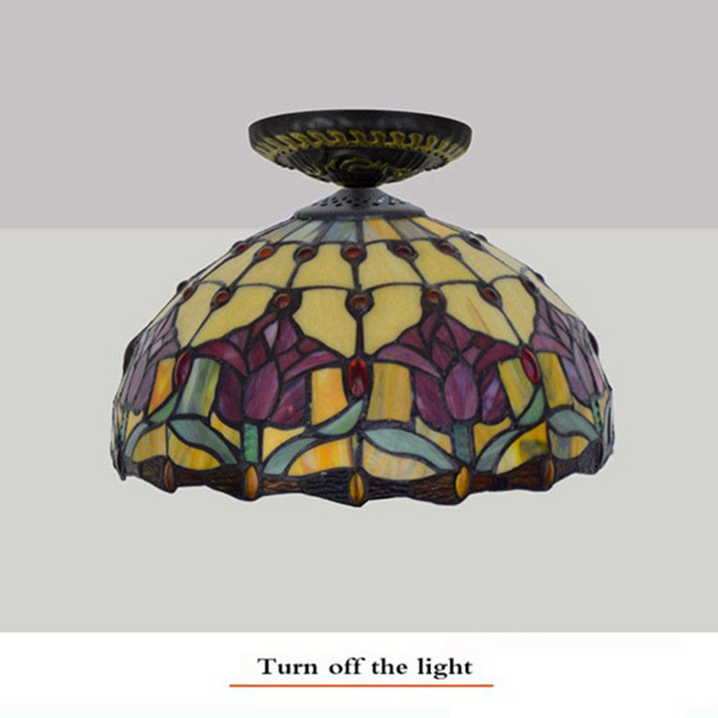30CM European pastoral red tulip glass lamp Tiffany stained glass dining room bedroom aisle corridor ceiling lamp TF060