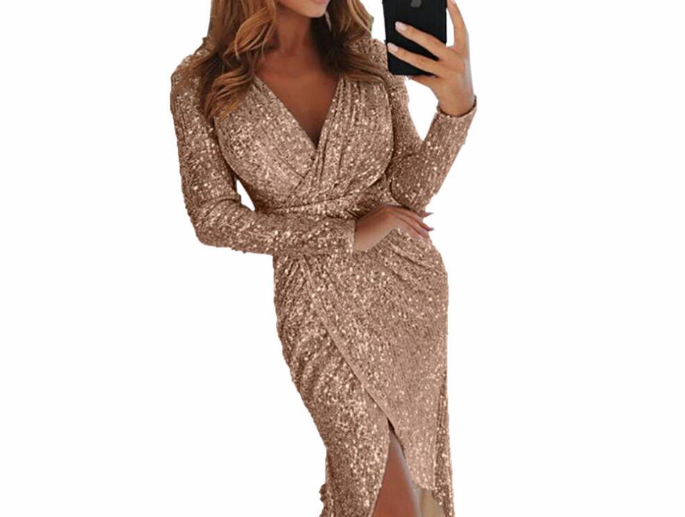 little black dress Knee Length Cocktail Dresses 2019 V Neck Long Sleeve Short Modest rose gold Sequins Arabic Prom Party Evening Gowns Cheap