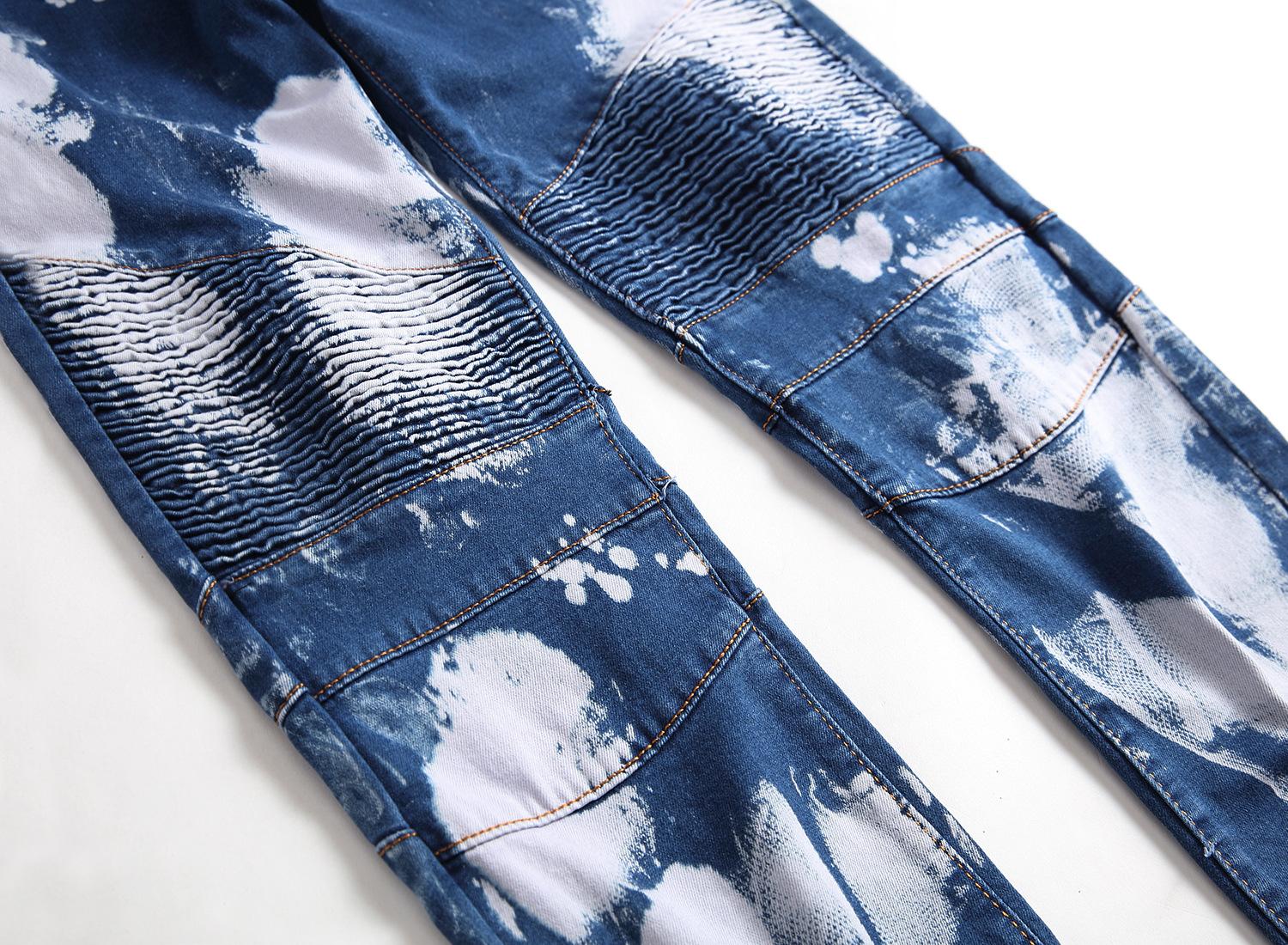 Elasticated Double-Colored Men's Skinny Jeans - Modern Biker Cut for Comfortable Wear