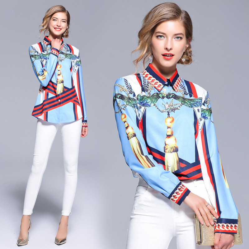Luxury Runway Women's Button Front Up Print Collar Fall Spring Blouses Aristocrat Style Office Lady OL Sexy Slim Long Sleeve Shirts Tops, Customize
Luxury Runway Women's Button Front Up Print Collar Fall Spring Blouses Aristocrat Style Office Lady OL Sexy Slim Long Sleeve Shirts Tops, Customize