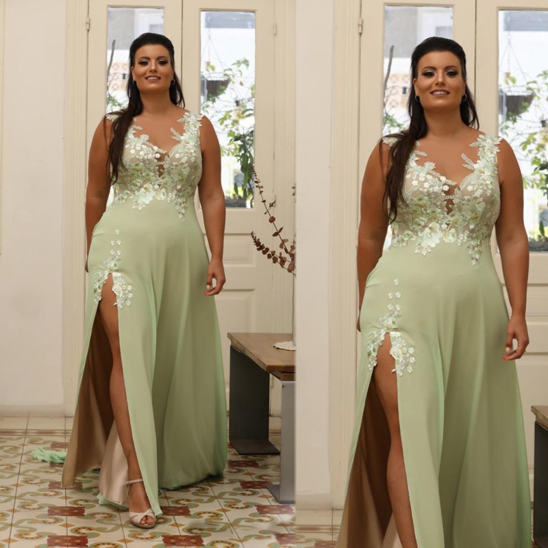 Light Green Plus Size Appliqued Prom Dresses Sheer Neck Evening Gown A Line Split Side Chiffon Floor Length Formal Mothers Dress, White
Light Green Plus Size Appliqued Prom Dresses Sheer Neck Evening Gown A Line Split Side Chiffon Floor Length Formal Mothers Dress, White