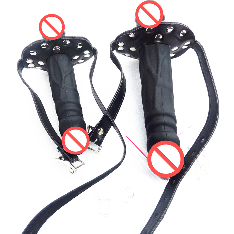 Mouth bite dildo gag stopper for lesbian artificial penis dildo with head strap sex toys for LES black BXF680
