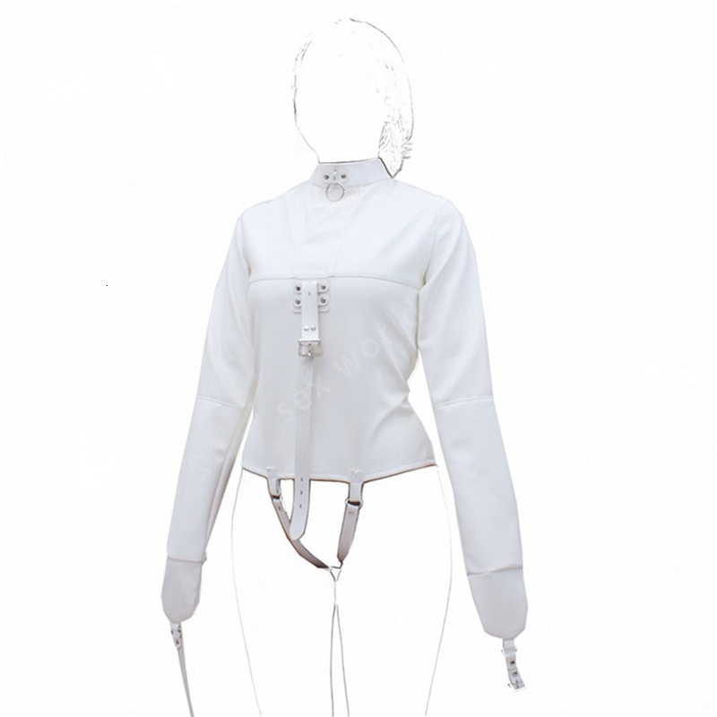 Women's Straitjacket Gimp Bag Harness PU Leather Straitjacket Bondage Restraint Adult Couple Game Straight Jacket Adults Sex Toy Y191203