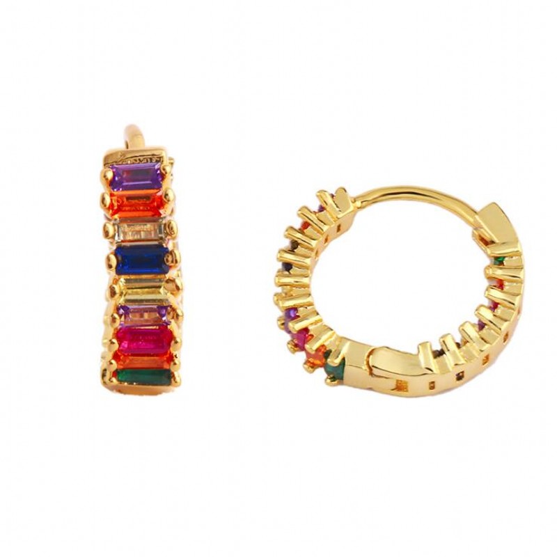 Sparkg Hip Hop Topaz CZ Dia Princess Gemstones Gold Fill Women's Wedding Clip-On Earrings