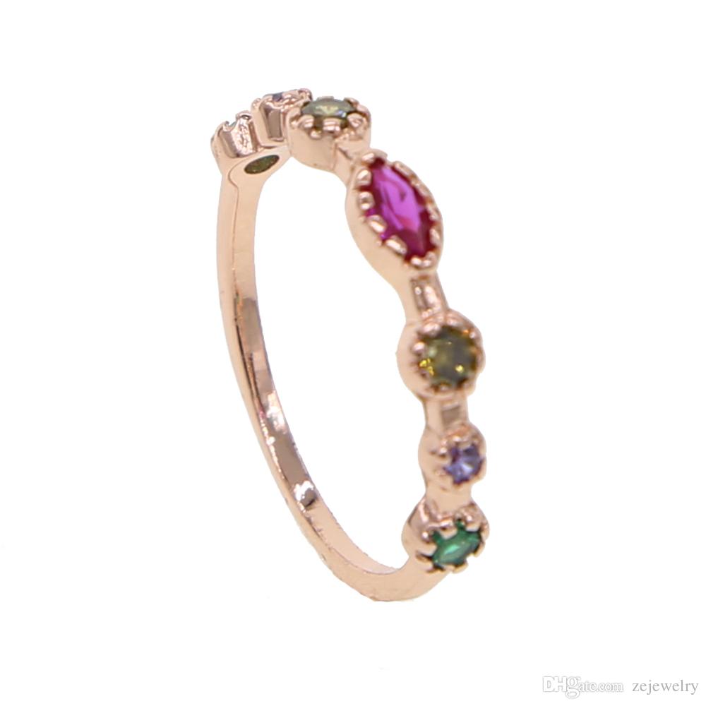 2018 New fashion charm jewelry 3Pcs sets elegant colorful cz Oval Ring for women Elegant rose gold color square wedding midi Ring jwerlry