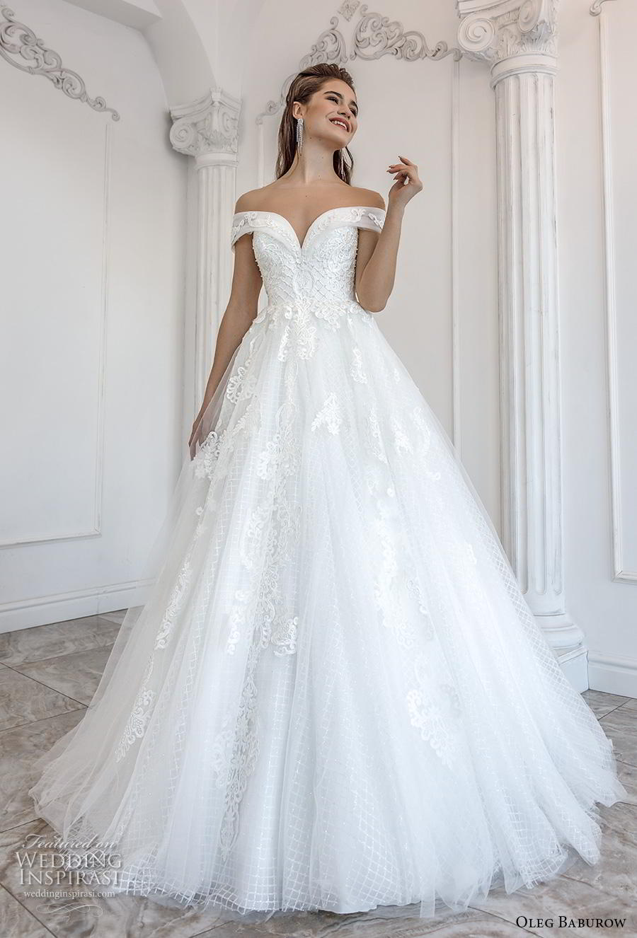 oleg baburow wedding dresses off shoulder gridding lace appliques sweep train bridal gowns plus size beach robe de marie