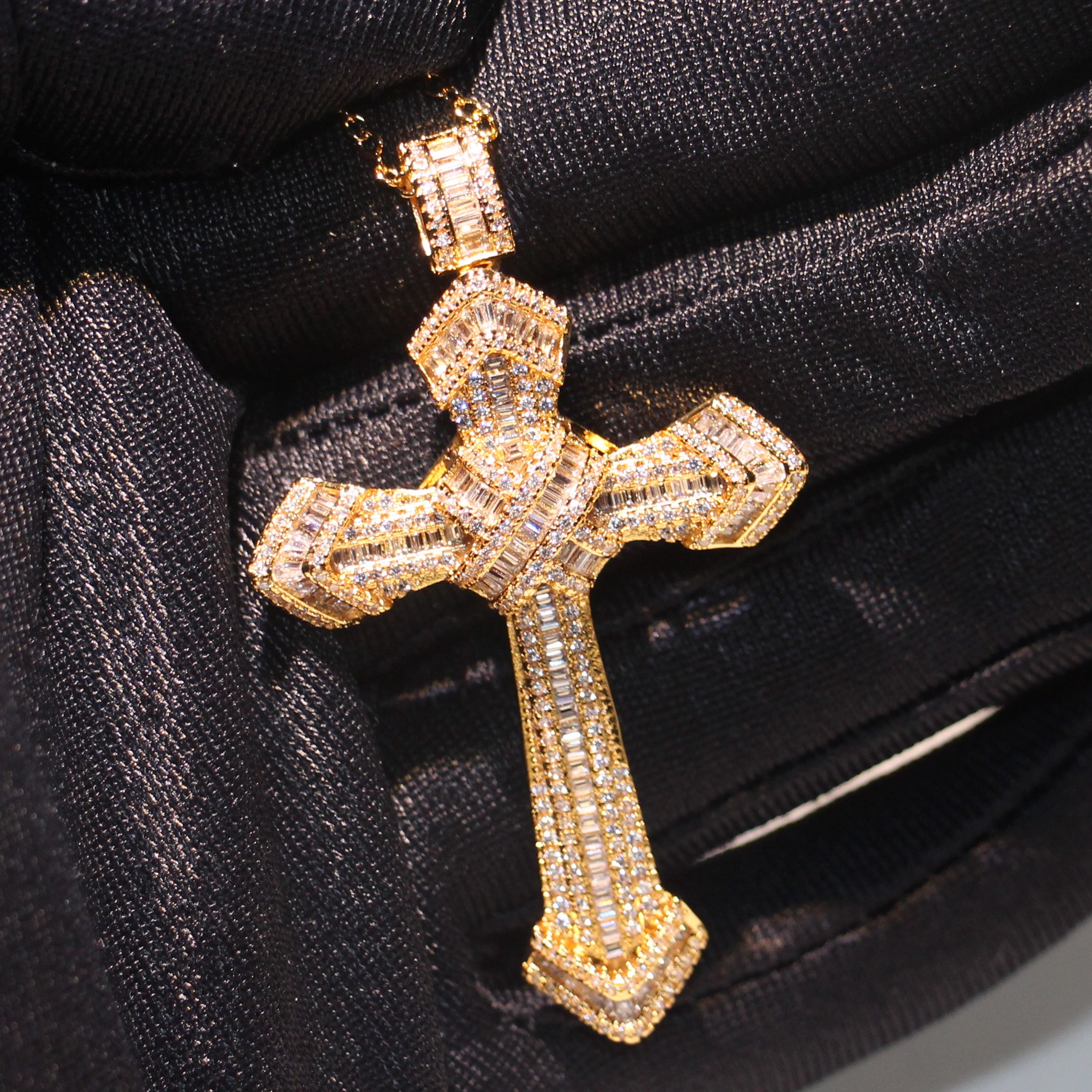 Hot Sale Vintage Fashion Jewelry 925 Sterling Silver &Gold Fill Princess Cut 5A Cubic Zirconia Cross Pendant Women Wedding Necklace Gift