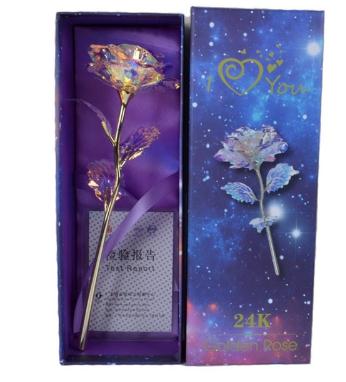 24K Foil Plated Rose Gold Rose With Light Lasts Forever Love Wedding Decor Lover Lighting Rose Valentine's Day Creative Gift