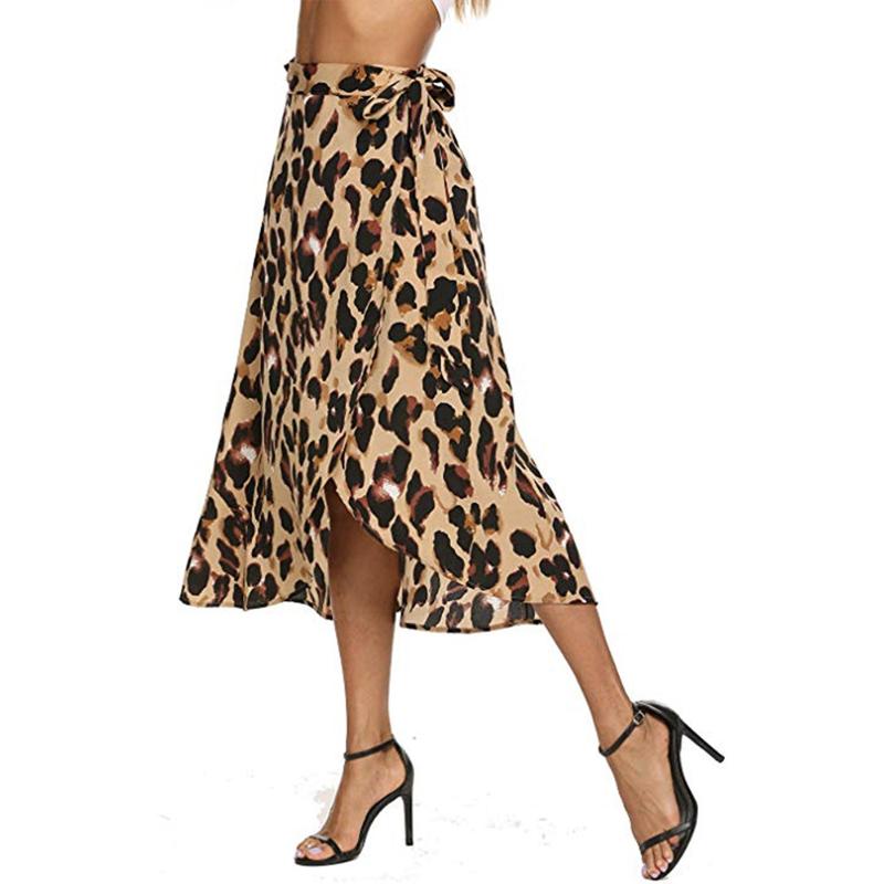 Maoxzon New Womens Sexy Leopard Print Long Skirts For Ladies Spring Summer High Waist Split Chiffon Maxi Skirts Bandage Skirt