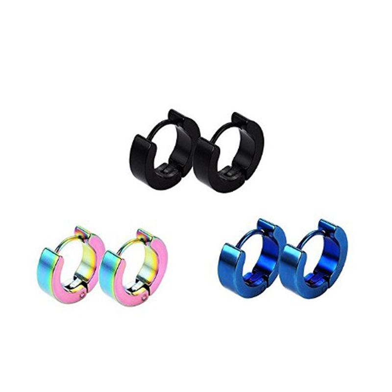 Hip Hop Colorful Ear Clip Hoop Earrings Stainless Steel Classic Circle Earrings Jewelry Men Women Wholesale