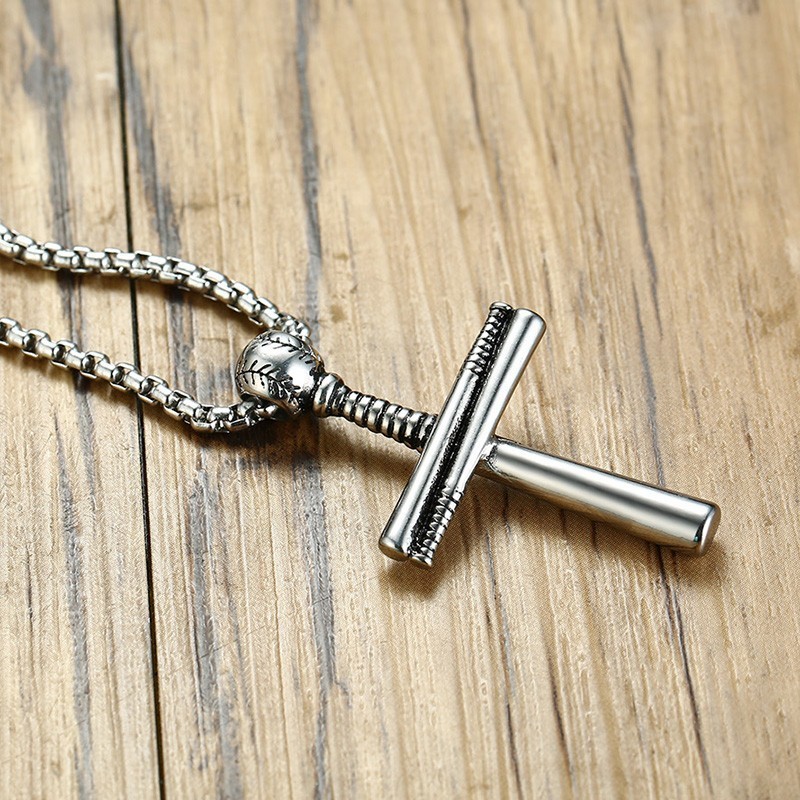 Hip Hop Baseball Pendant Necklace Stainless Steel Ball Bat Chain Men Collares 24" For Guys Sport Jewelry PN-1096