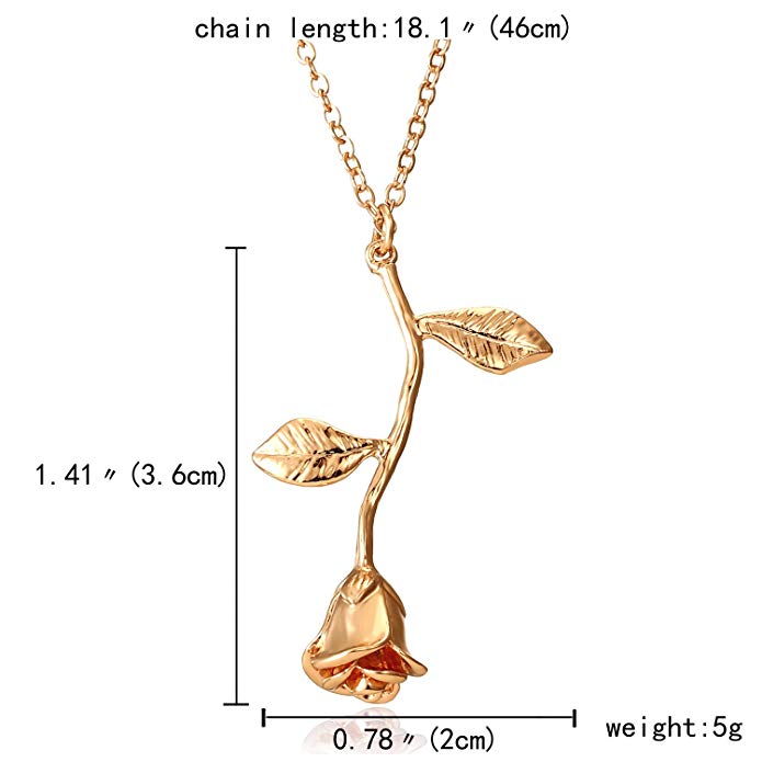 Rose Pendant Necklace Jewelry Sterling Silver Retro 3D Leaf Valentine's Day Women's Birthday Vintage