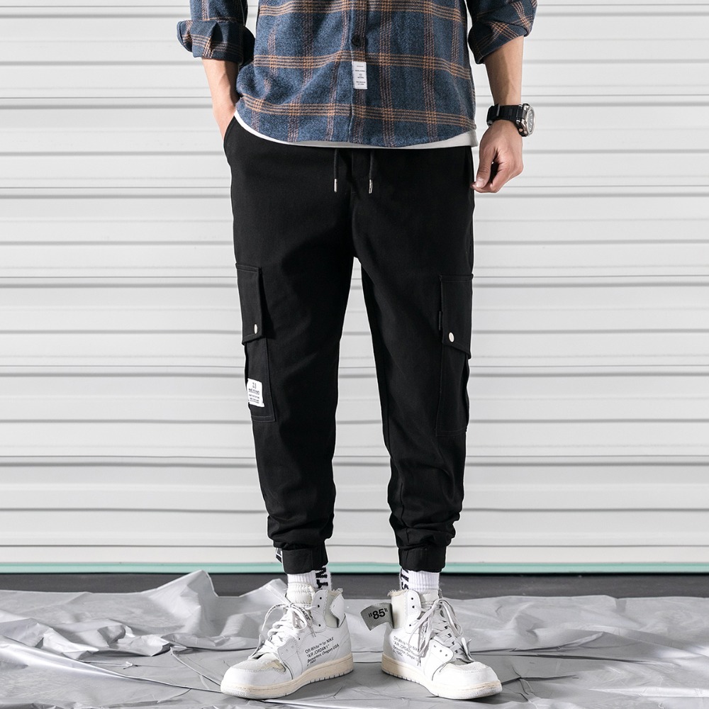 Men's Side Pockets Harlan Pants Hip Hop Casual Male Tactical Joggers Trousers Fashion Casual Streetwear Pants Elastic Waist