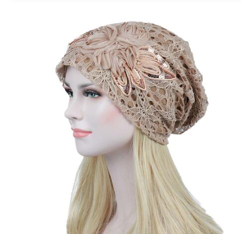 Women Lace Flower Slouchy Baggy Head Cap Chemo Beanie Cancer Hat Turban Ms. lace month warm chemotherapy hat cappello donna GB1331