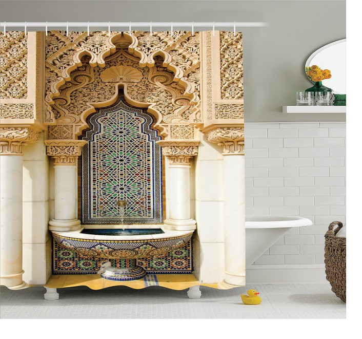 Moroccan Decor Shower Curtain Vintage Building Design Polyester Fabric Bathroom Shower Curtain Set with Hooks Shower Curtains