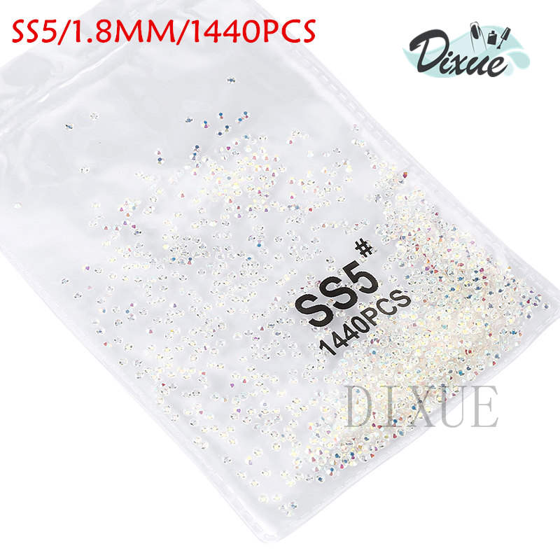 Nail Art Decorations SS3-ss8 1440pcs Clear Crystal AB Gold Flack 3D Non Fix FlatBack Rhinestones For Clothing 0731
