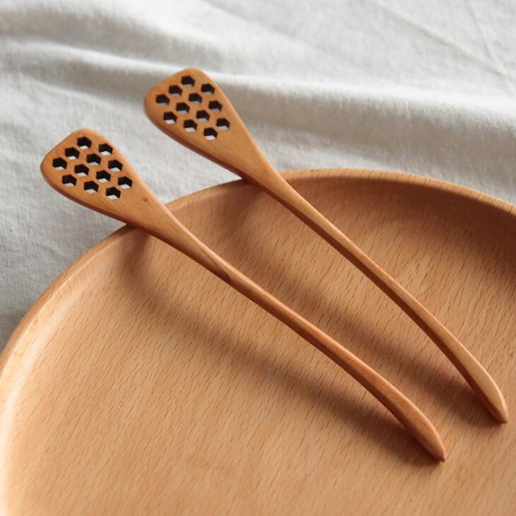 100pcs/lot Natural Wooden Honey Stick Kitchen Supplies Honey Stirrer Stirring Long Spoon Honeycomb Honey Dipper Wood LX2140
