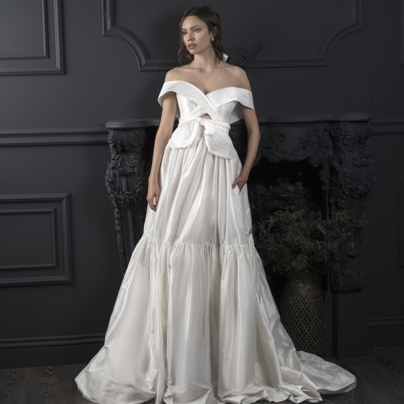 Hod Lihi A E Beach Wedding Dresses Off The Shoulder Neck Ruched Bohemian Bridal Gowns Sweep Train Taffeta Boho Robe De Mari E