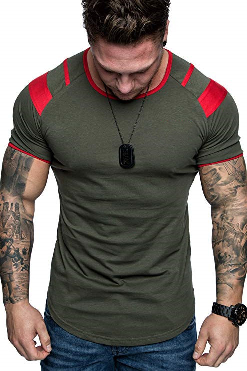 tshirt men Spring Summer Pleats Slim Fit Raglan Patchwork Short Sleeve t-shirt Pattern Cotton Casual t shirt Sport Tops