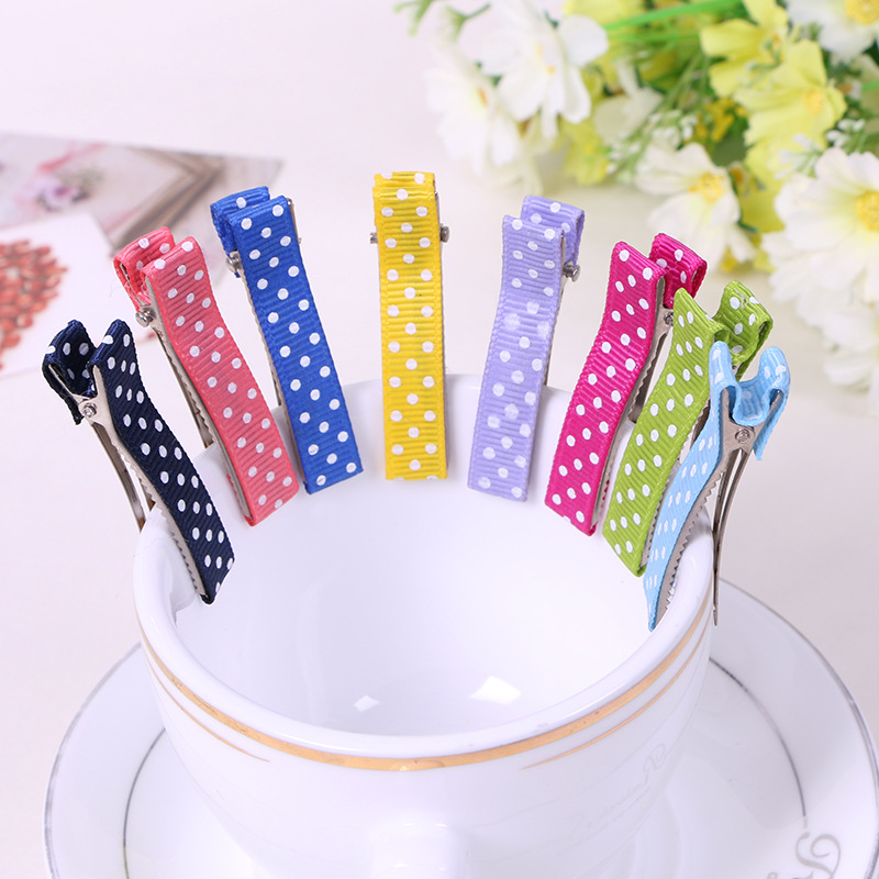 Hair Clips Hairpin Accessories polka dot Ribbon Covered Duckbill Single Prong 4.5cm Alligator Barrettes for Girl Bows Clips Flower FJ3225