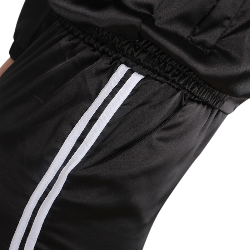 BOOFEENAA Spring 2020 Casaul Tracksuit Women 2 Piece Set Top And Pants Satin Striped Patchwork Zipper Sexy Sweatshirt Sweat Suit CX200707