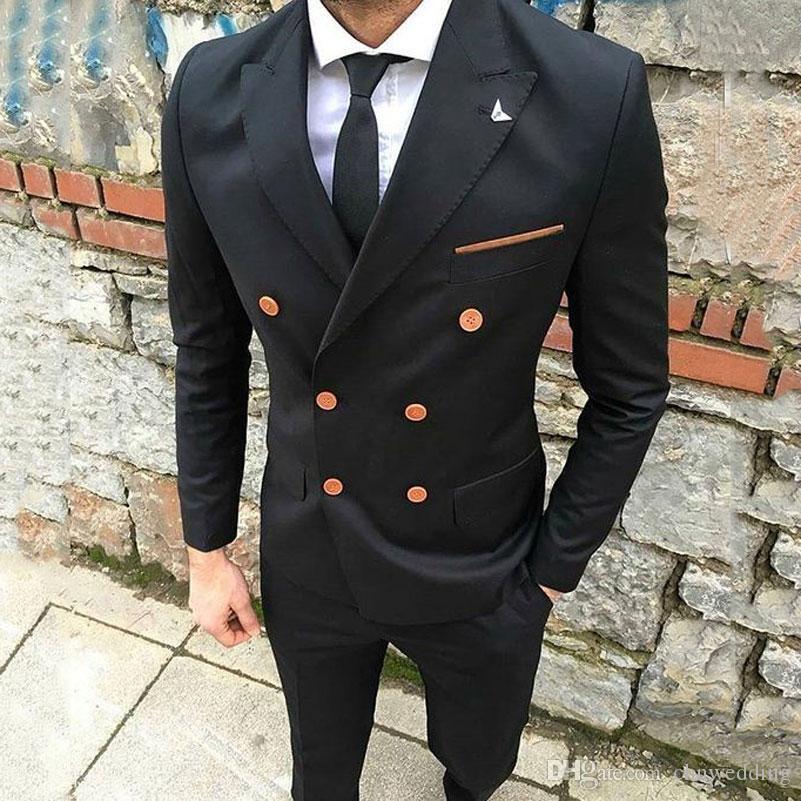 Fashion Double Breasted Black Young People Casual Suits Two Pieces (Blazer+Pant) Dancing Party Clothing Set One Set Per Opp Bag