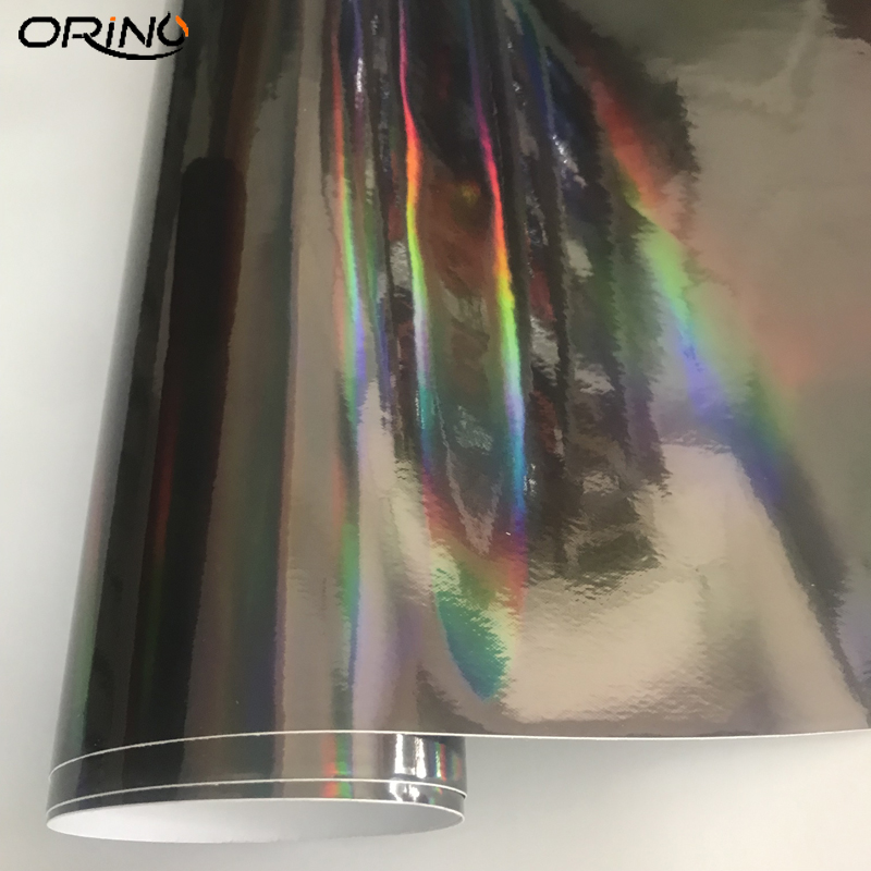 Black Holographic Chrome Vinyl Wrap Rainbow Finish Roll DIY Air-Release Adhesive Film Wrapping Foil