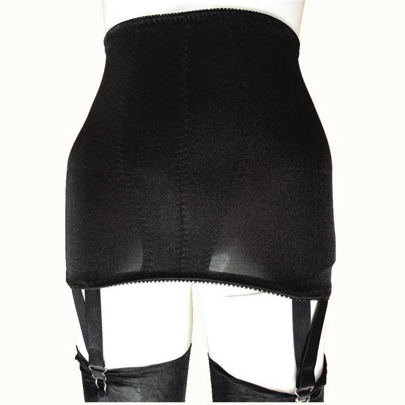 Sexy Women High Waisted Straight Skirt with 4-Metal Buckles Straps Mesh Lingerie Suspender Elastic Garter Belt S-XXL Black White No Stocking