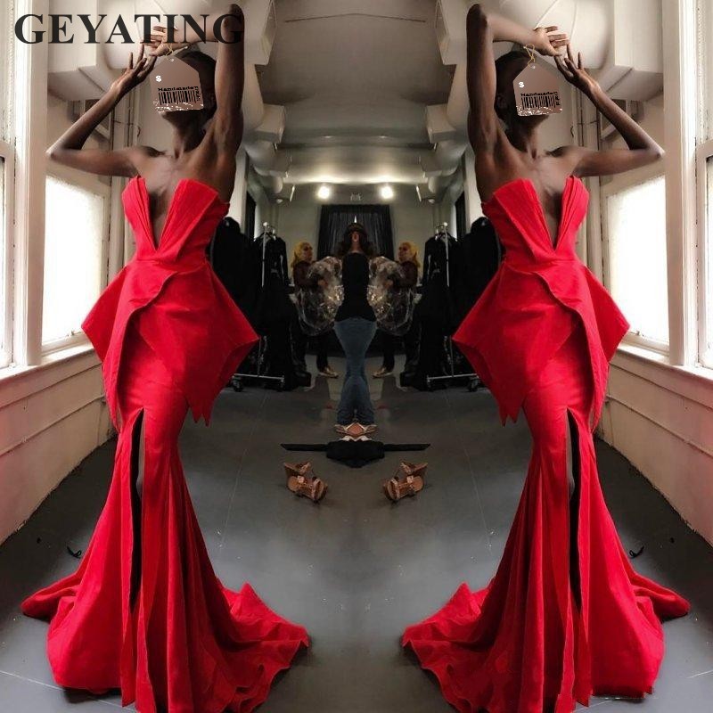 Sexy V-neck High Slit Red Mermaid Evening Dress 2019 Elegant Women Long Satin African Formal Prom Dresses with Peplum Party Gown, Yellow
Sexy V-neck High Slit Red Mermaid Evening Dress 2019 Elegant Women Long Satin African Formal Prom Dresses with Peplum Party Gown, Yellow