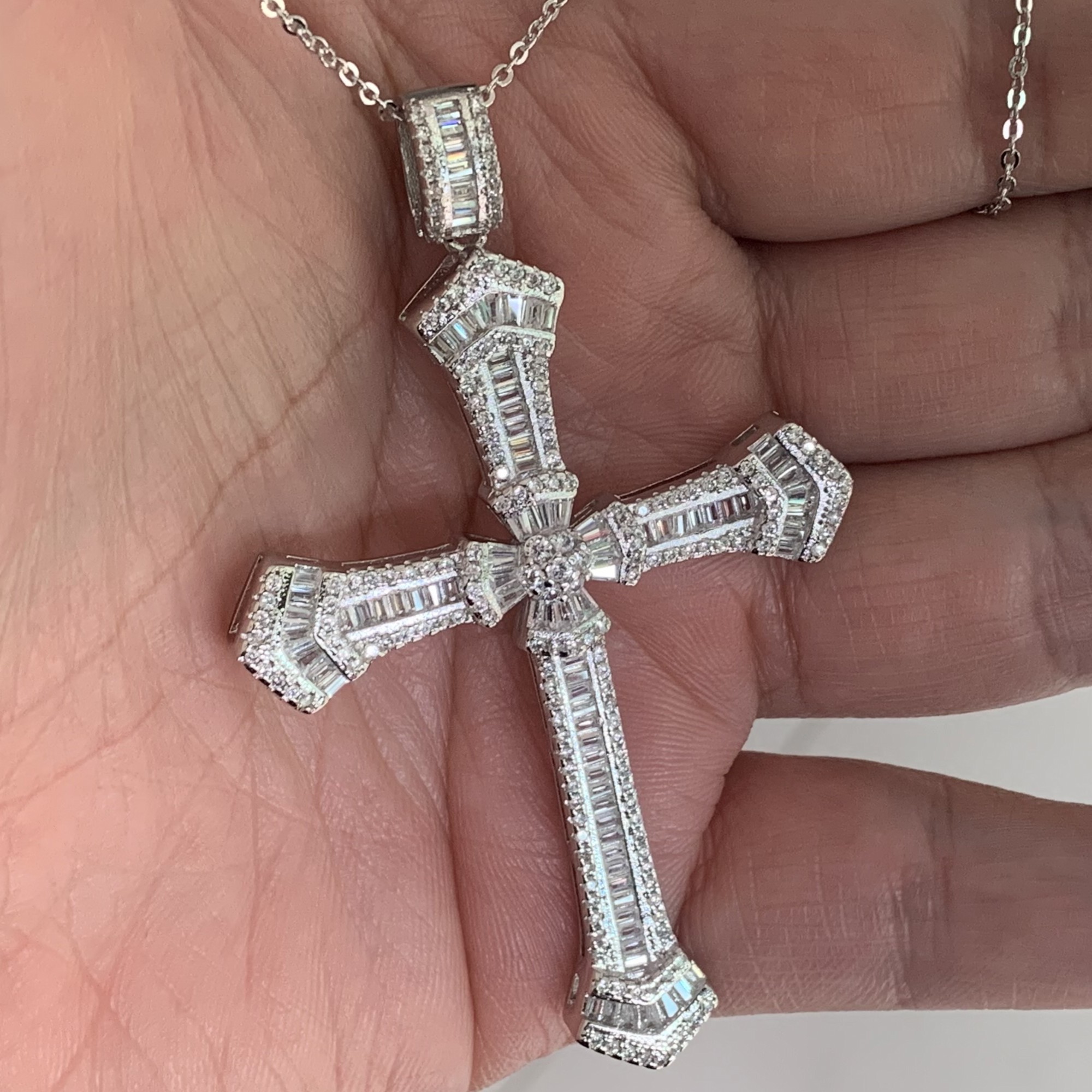 Drop Shipping Cross Pendant Jewelry Sterling Sier Princess Cut White Topaz CZ Dia Promise Wedding Necklace With Chain Gift