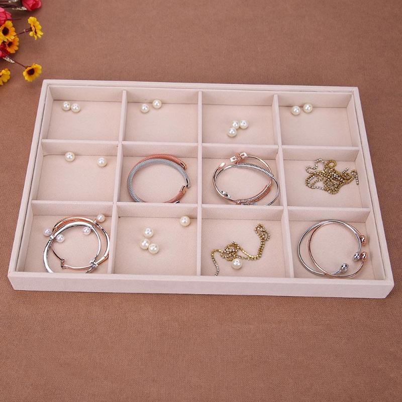 Fleece Jewelry Box Plate Jewelry Display Earring Holder Ring Necklace Display Tray Stand Organizer Box Case Display Storage C19021601