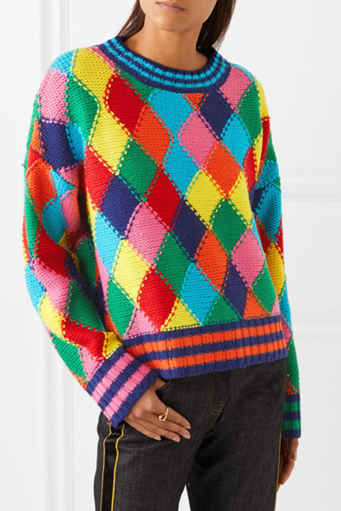 Fashion-High End Colorful Rhombus Long Sleeves Pullover Women Brand Same Style Jacquard Knitting Women' Sweaters 102307, As the picture
Fashion-High End Colorful Rhombus Long Sleeves Pullover Women Brand Same Style Jacquard Knitting Women' Sweaters 102307, As the picture